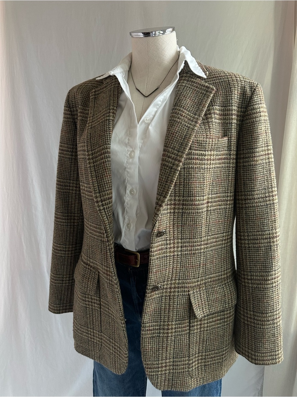 Vintage Ralph Lauren 100% Wool Tweed Oversized Blazer | Equestrian Buttons